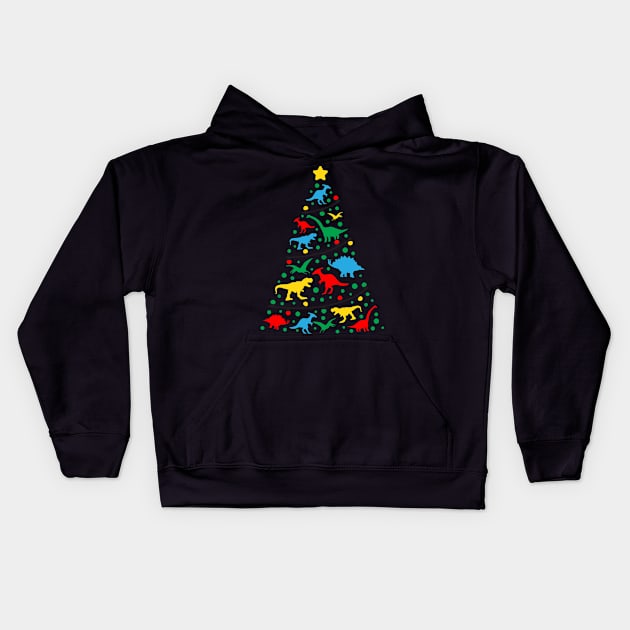 Funny Dinosaur Christmas Tree Xmas Lights Dinosaur Lover Matching Christmas Gift Kids Hoodie by BadDesignCo